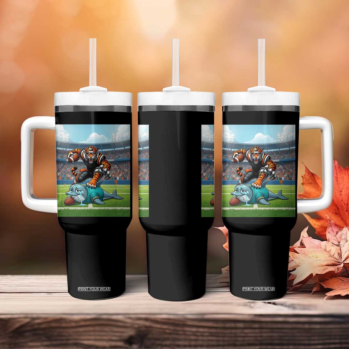 Funny Tiger Dominates Dolphin Tumbler With Handle FB Rivalry Gift TS12 Print Your Wear