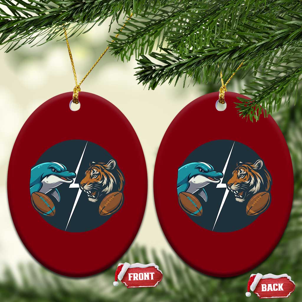 Funny Tiger Vs Dolphin Rivalry Ceramic Ornament Gift For FB Hardcore Fan TS12 Print Your Wear