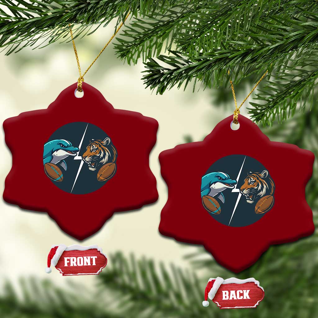 Funny Tiger Vs Dolphin Rivalry Ceramic Ornament Gift For FB Hardcore Fan TS12 Print Your Wear