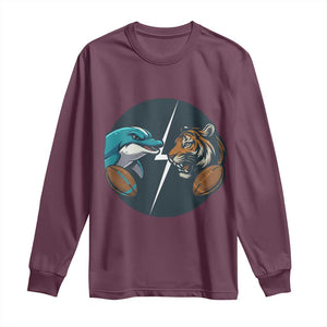 Funny Tiger Vs Dolphin Rivalry Long Sleeve Shirt Gift For FB Hardcore Fan TS12 Maroon Print Your Wear