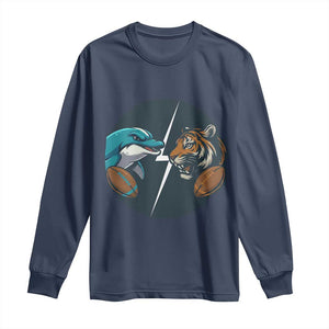 Funny Tiger Vs Dolphin Rivalry Long Sleeve Shirt Gift For FB Hardcore Fan TS12 Navy Print Your Wear