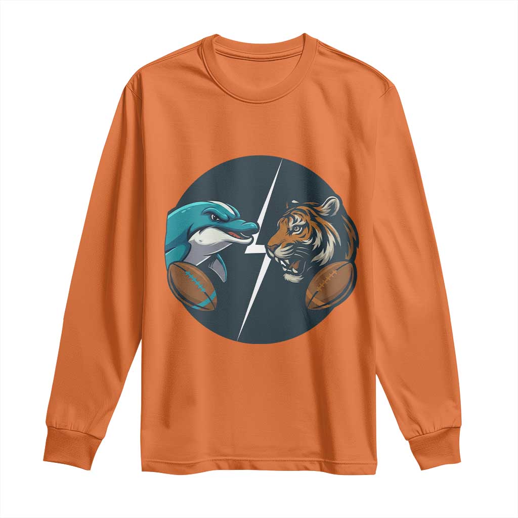 Funny Tiger Vs Dolphin Rivalry Long Sleeve Shirt Gift For FB Hardcore Fan TS12 Orange Print Your Wear