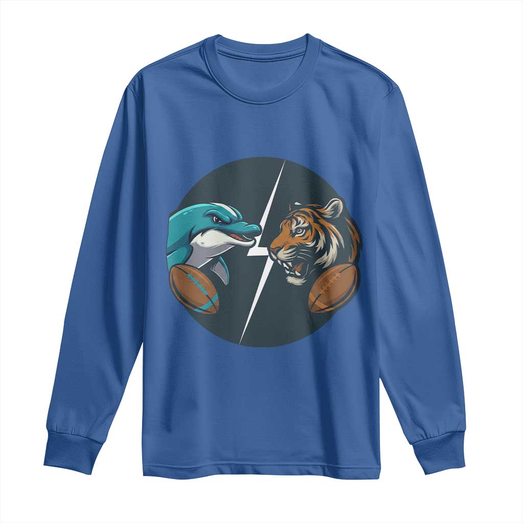Funny Tiger Vs Dolphin Rivalry Long Sleeve Shirt Gift For FB Hardcore Fan TS12 Royal Blue Print Your Wear