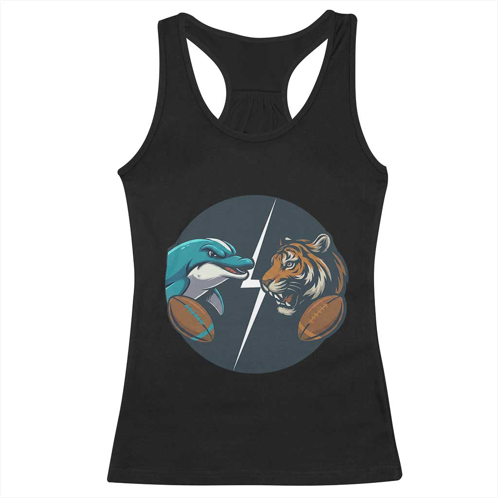 Funny Tiger Vs Dolphin Rivalry Racerback Tank Top Gift For FB Hardcore Fan TS12 Black Print Your Wear