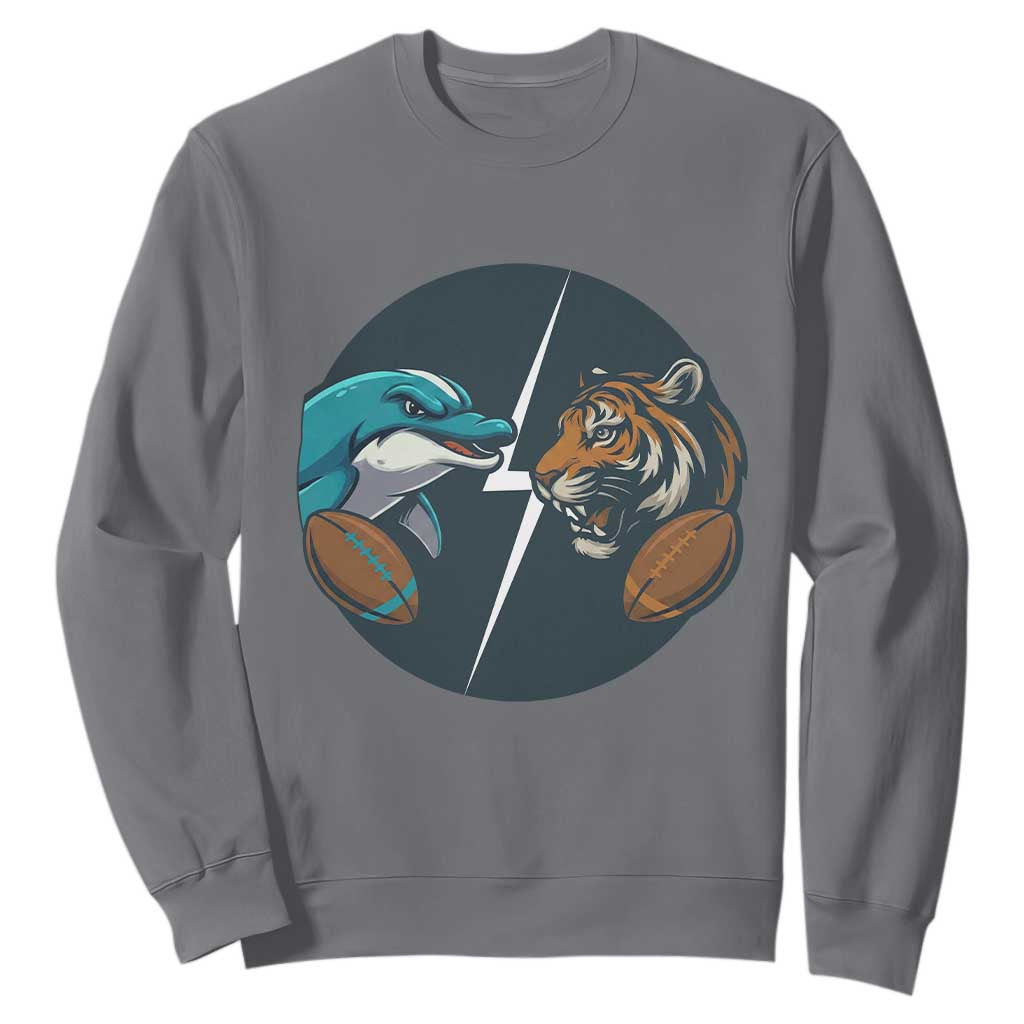 Funny Tiger Vs Dolphin Rivalry Sweatshirt Gift For FB Hardcore Fan TS12 Charcoal Print Your Wear