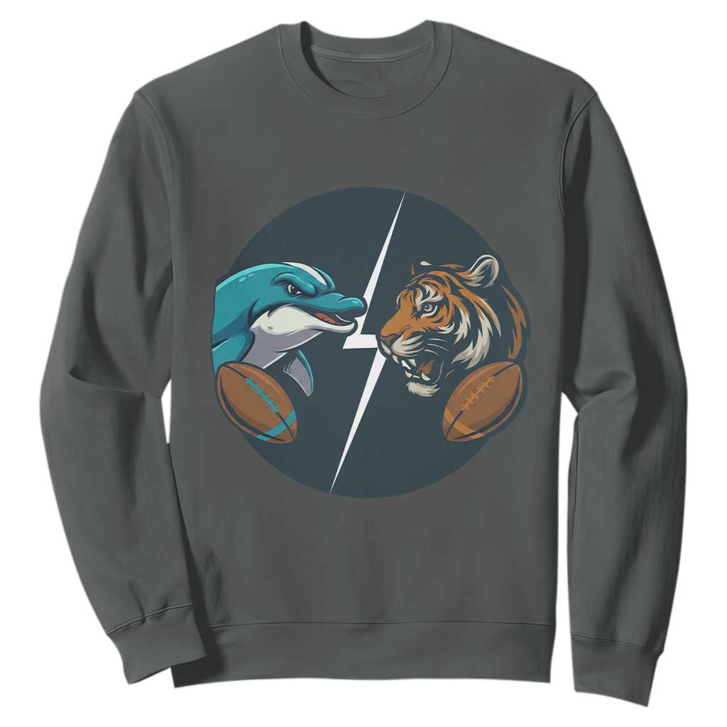 Funny Tiger Vs Dolphin Rivalry Sweatshirt Gift For FB Hardcore Fan TS12 Dark Heather Print Your Wear