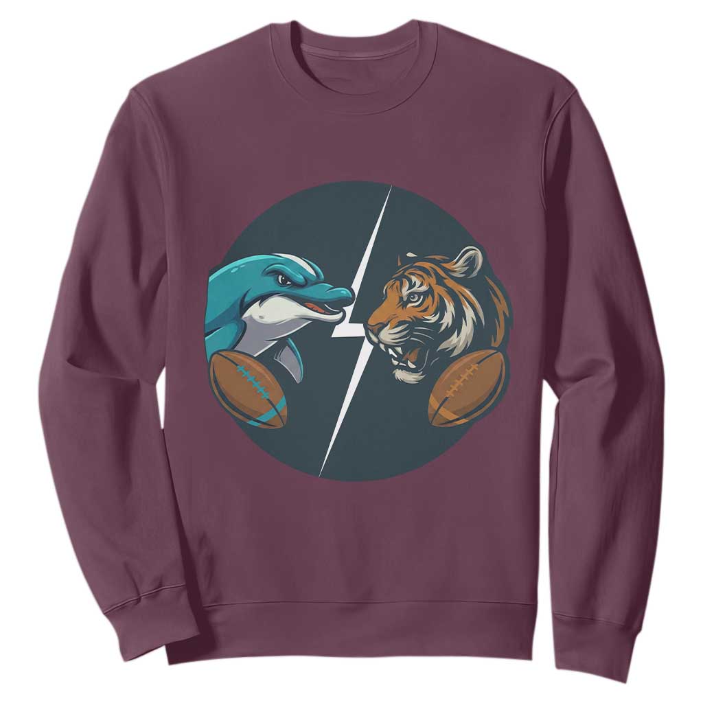 Funny Tiger Vs Dolphin Rivalry Sweatshirt Gift For FB Hardcore Fan TS12 Maroon Print Your Wear