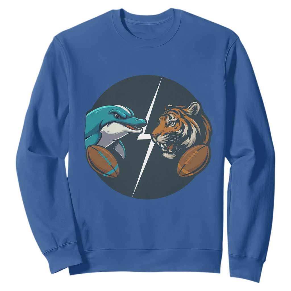 Funny Tiger Vs Dolphin Rivalry Sweatshirt Gift For FB Hardcore Fan TS12 Royal Blue Print Your Wear