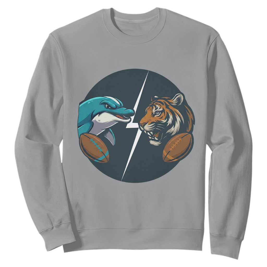 Funny Tiger Vs Dolphin Rivalry Sweatshirt Gift For FB Hardcore Fan TS12 Sport Gray Print Your Wear