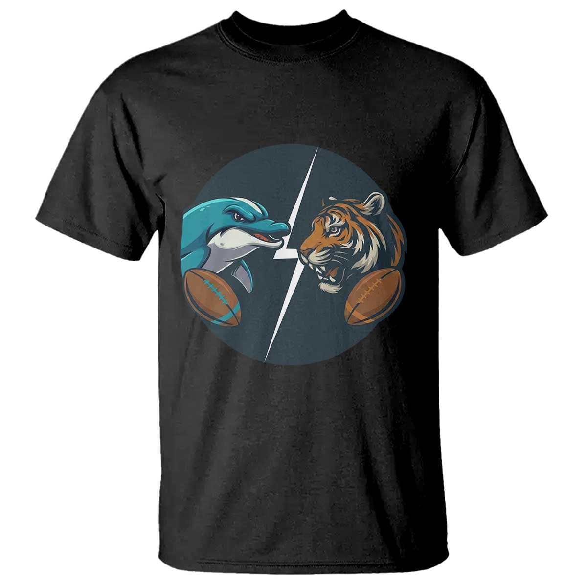 Funny Tiger Vs Dolphin Rivalry T Shirt Gift For FB Hardcore Fan TS12 Black Print Your Wear
