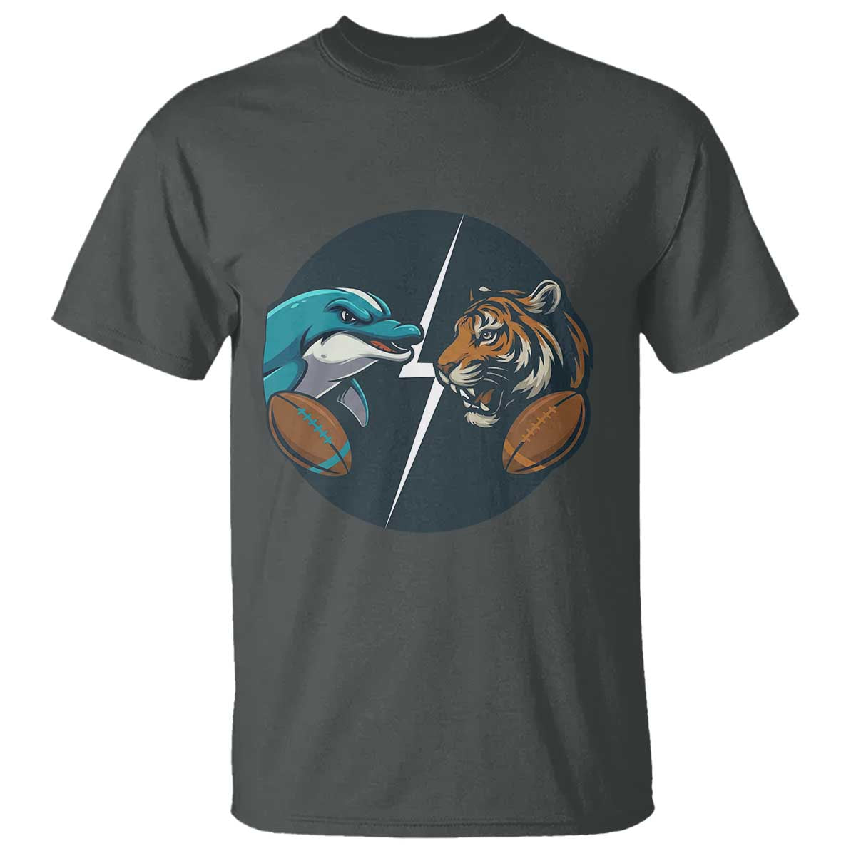 Funny Tiger Vs Dolphin Rivalry T Shirt Gift For FB Hardcore Fan TS12 Dark Heather Print Your Wear