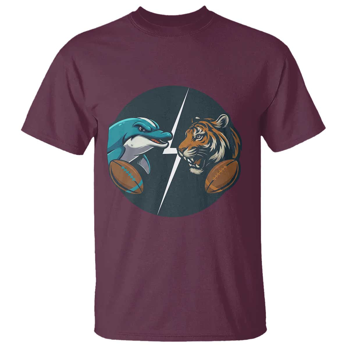 Funny Tiger Vs Dolphin Rivalry T Shirt Gift For FB Hardcore Fan TS12 Maroon Print Your Wear