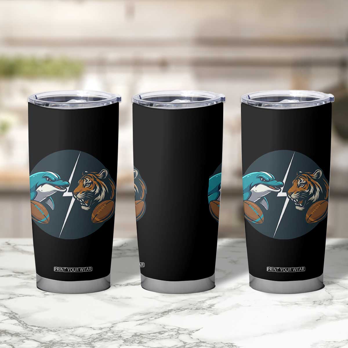 Funny Tiger Vs Dolphin Rivalry Tumbler Cup Gift For FB Hardcore Fan TS12 Print Your Wear
