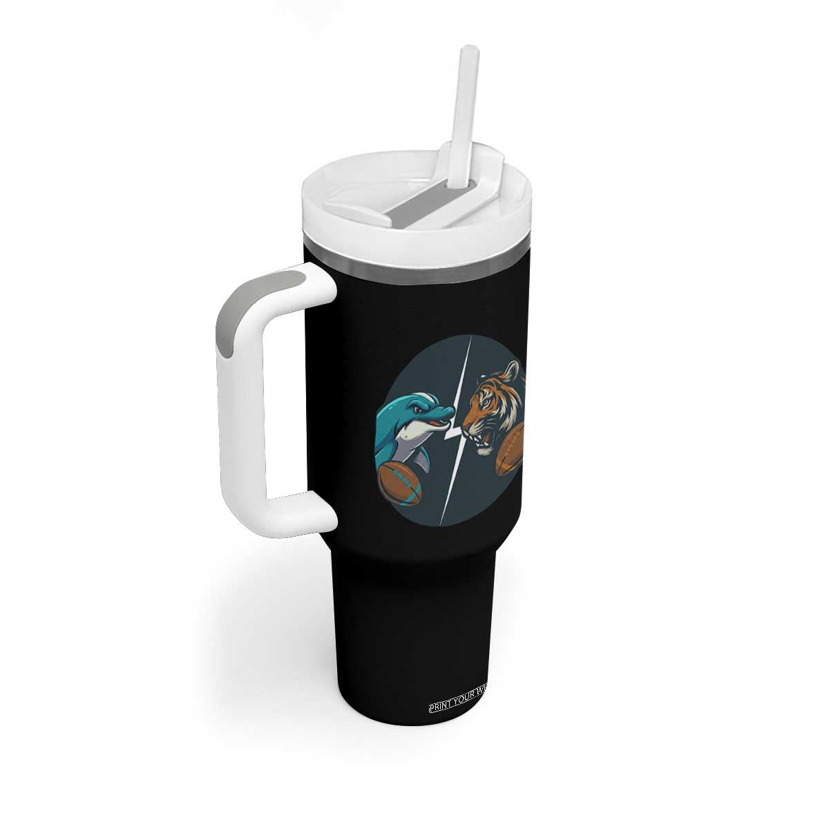 Funny Tiger Vs Dolphin Rivalry Tumbler With Handle Gift For FB Hardcore Fan TS12 Print Your Wear