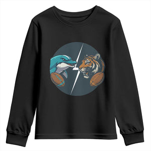 Funny Tiger Vs Dolphin Rivalry Youth Sweatshirt Gift For FB Hardcore Fan TS12 Black Print Your Wear
