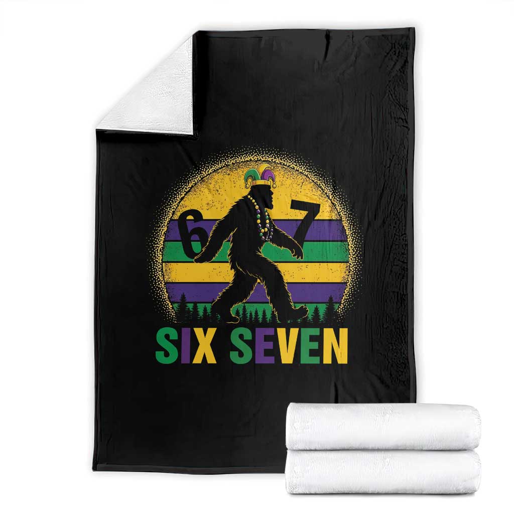 Funny Mardi Gras Bigfoot Throw Blanket Six Seven Meme TS12 Black Print Your Wear