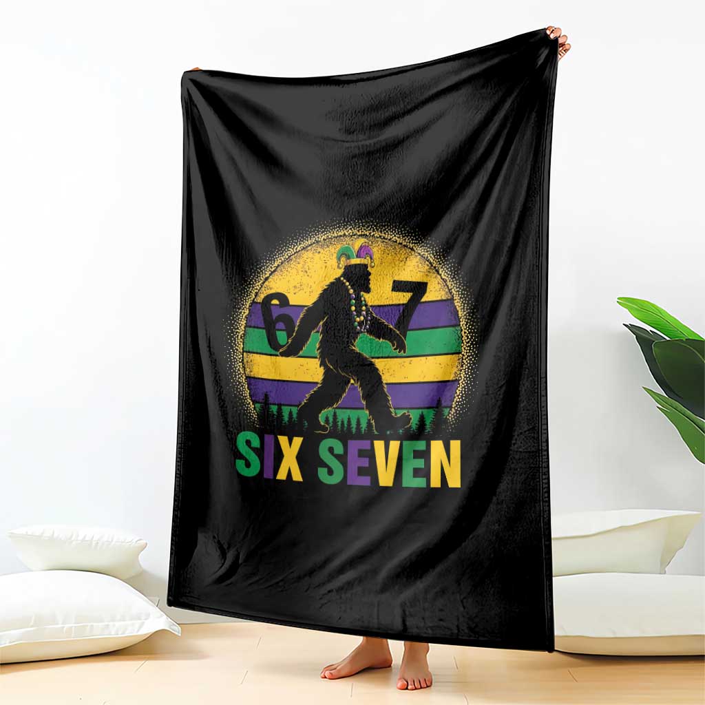 Funny Mardi Gras Bigfoot Throw Blanket Six Seven Meme TS12 Print Your Wear