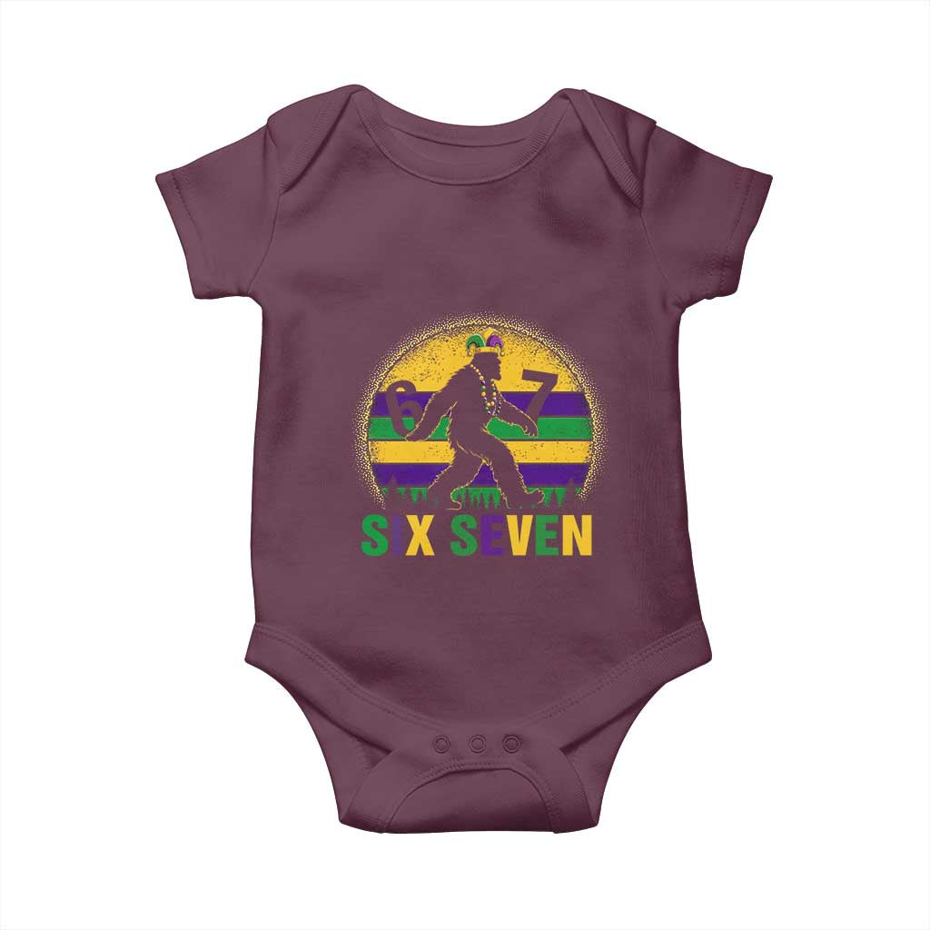 Funny Mardi Gras Bigfoot Baby Onesie Six Seven Meme TS12 Maroon Print Your Wear