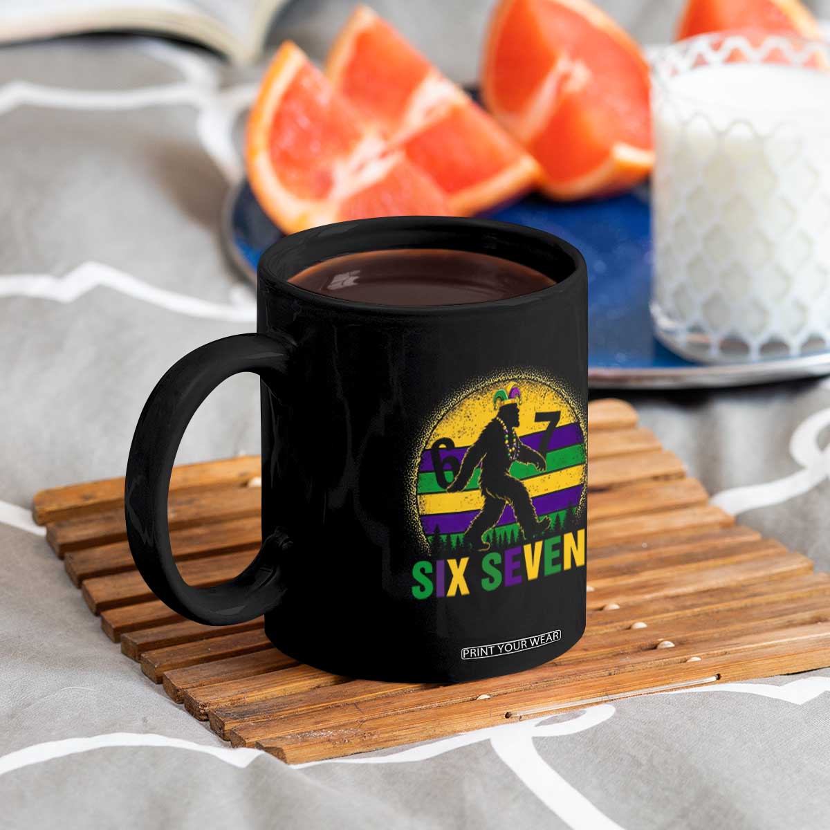 Funny Mardi Gras Bigfoot Coffee Mug Six Seven Meme TS12 Print Your Wear