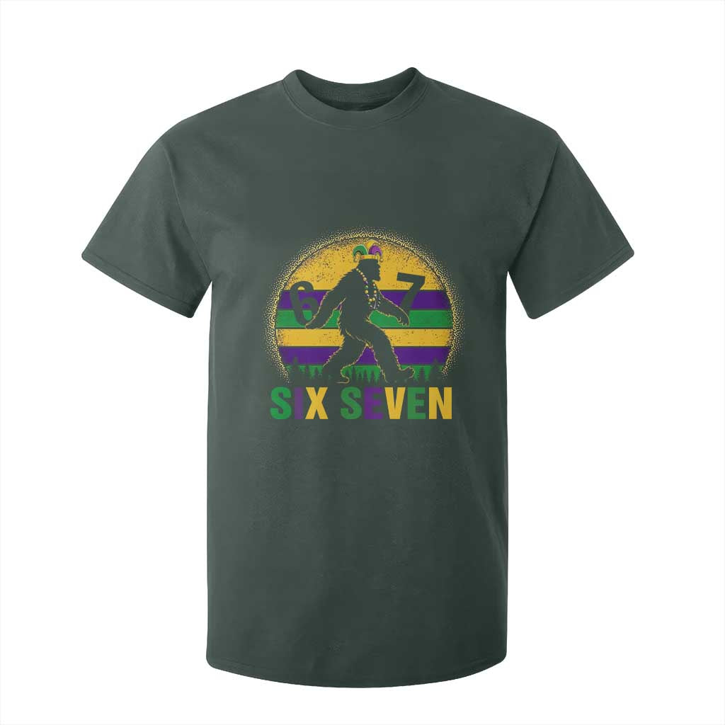 Funny Mardi Gras Bigfoot T Shirt For Kid Six Seven Meme TS12 Dark Forest Green Print Your Wear