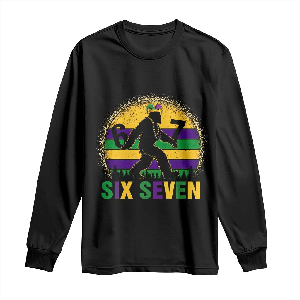 Funny Mardi Gras Bigfoot Long Sleeve Shirt Six Seven Meme TS12 Black Print Your Wear