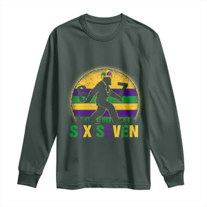 Funny Mardi Gras Bigfoot Long Sleeve Shirt Six Seven Meme TS12 Dark Forest Green Print Your Wear