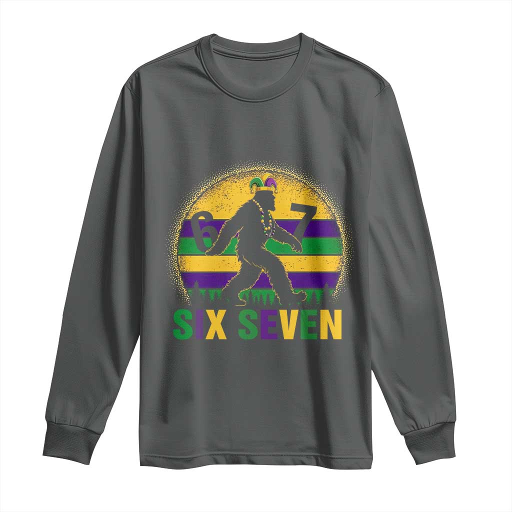 Funny Mardi Gras Bigfoot Long Sleeve Shirt Six Seven Meme TS12 Dark Heather Print Your Wear