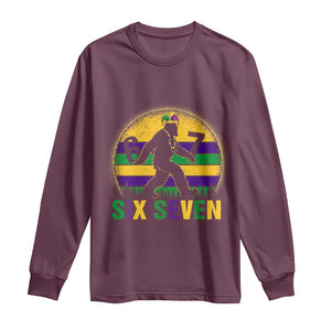 Funny Mardi Gras Bigfoot Long Sleeve Shirt Six Seven Meme TS12 Maroon Print Your Wear