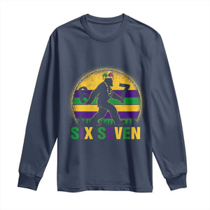 Funny Mardi Gras Bigfoot Long Sleeve Shirt Six Seven Meme TS12 Navy Print Your Wear