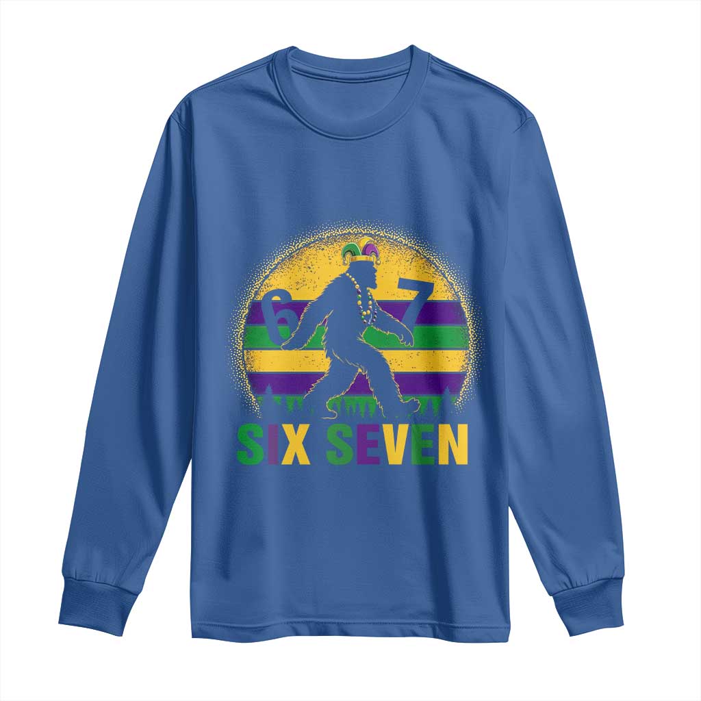 Funny Mardi Gras Bigfoot Long Sleeve Shirt Six Seven Meme TS12 Royal Blue Print Your Wear