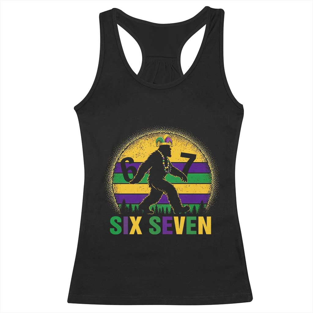 Funny Mardi Gras Bigfoot Racerback Tank Top Six Seven Meme TS12 Black Print Your Wear