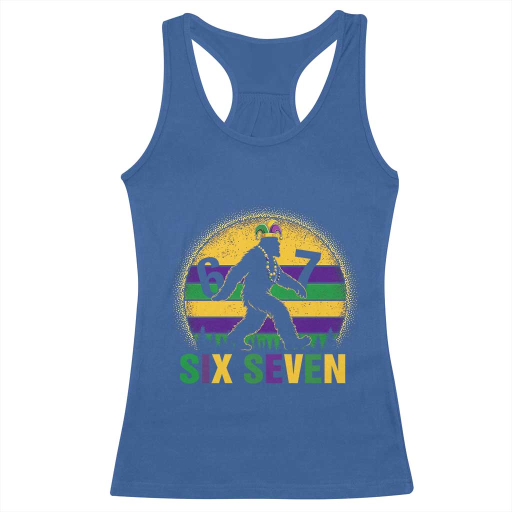 Funny Mardi Gras Bigfoot Racerback Tank Top Six Seven Meme TS12 Royal Blue Print Your Wear