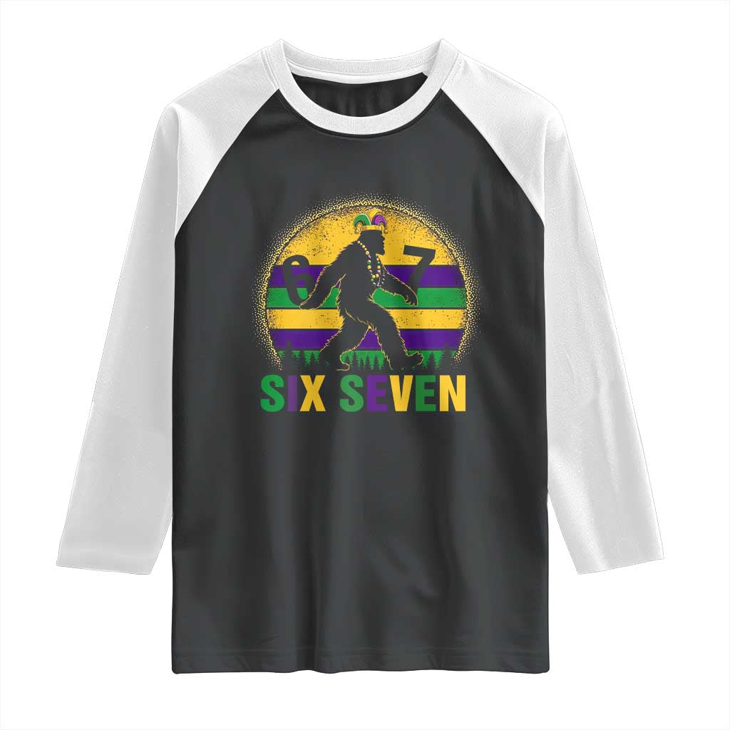 Funny Mardi Gras Bigfoot Raglan Shirt Six Seven Meme TS12 Black White Print Your Wear