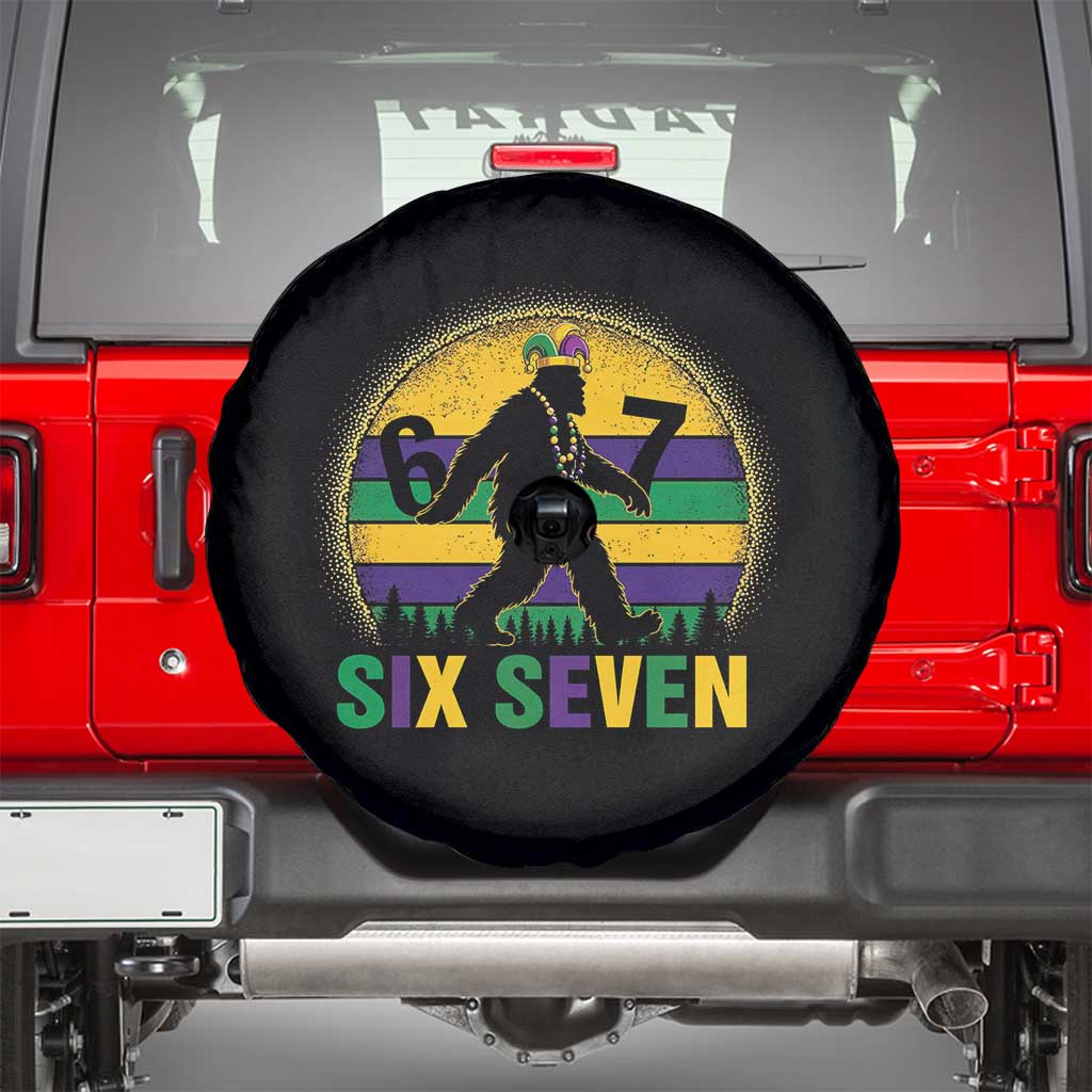 Funny Mardi Gras Bigfoot Spare Tire Cover Six Seven Meme TS12 Black Print Your Wear
