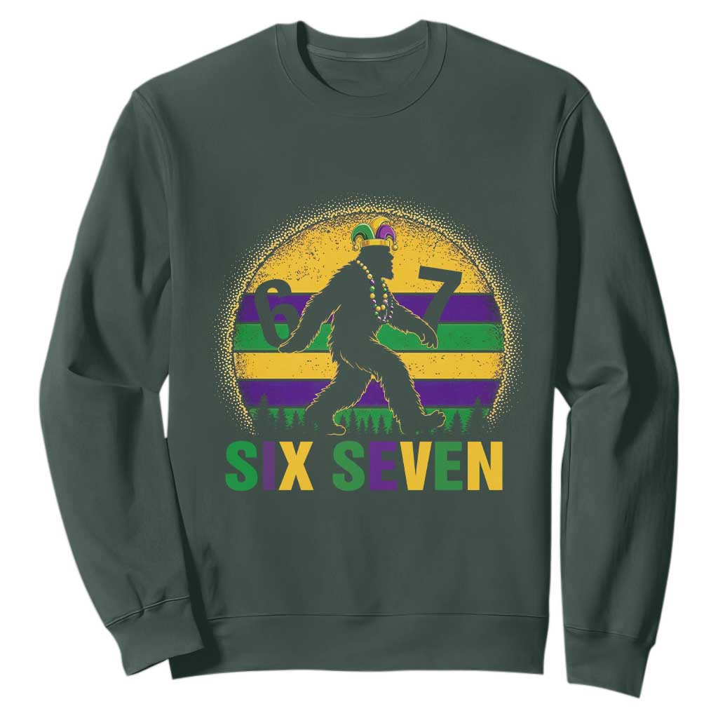 Funny Mardi Gras Bigfoot Sweatshirt Six Seven Meme TS12 Dark Forest Green Print Your Wear