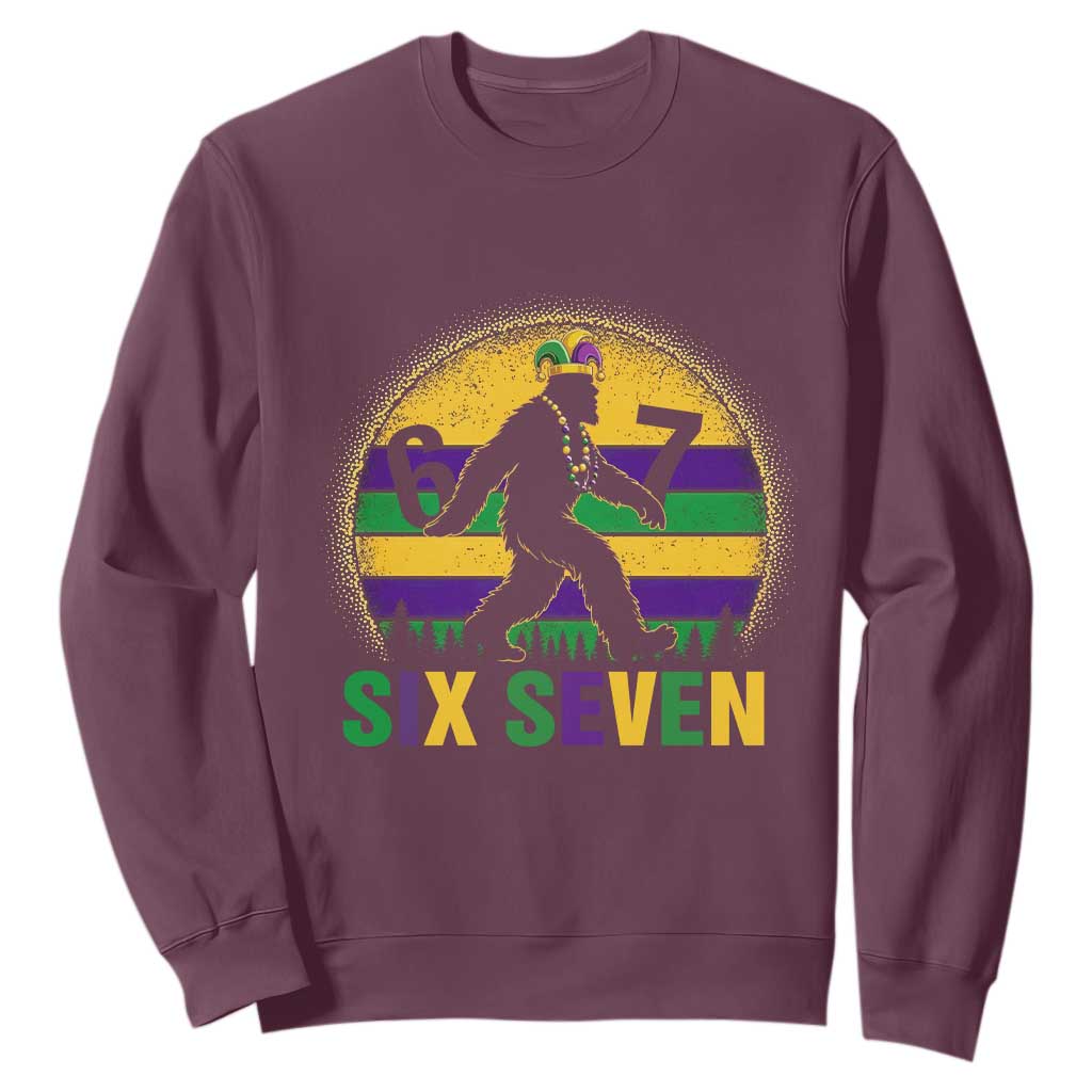 Funny Mardi Gras Bigfoot Sweatshirt Six Seven Meme TS12 Maroon Print Your Wear