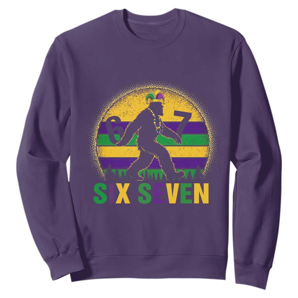 Funny Mardi Gras Bigfoot Sweatshirt Six Seven Meme TS12 Purple Print Your Wear
