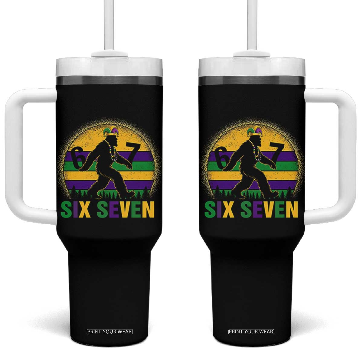 Funny Mardi Gras Bigfoot Tumbler With Handle Six Seven Meme TS12 One Size: 40 oz Black Print Your Wear