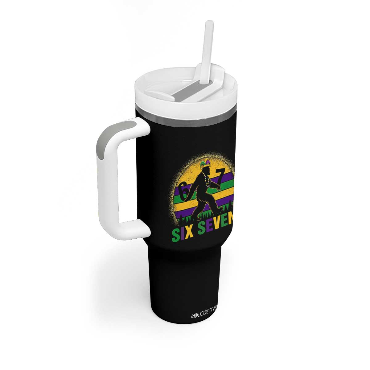 Funny Mardi Gras Bigfoot Tumbler With Handle Six Seven Meme TS12 Print Your Wear
