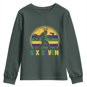Funny Mardi Gras Bigfoot Youth Sweatshirt Six Seven Meme TS12 Dark Forest Green Print Your Wear