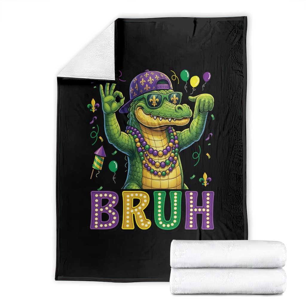 Mardi Gras Mardigator Alligator Six Seven Bruh Meme Throw Blanket TS12 Black Print Your Wear