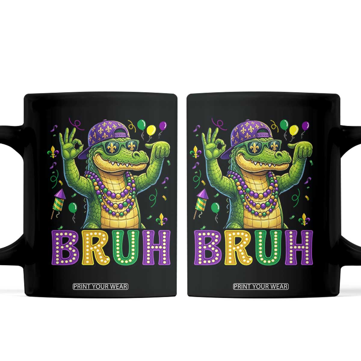 Mardi Gras Mardigator Alligator Six Seven Bruh Meme Coffee Mug TS12 Black Print Your Wear