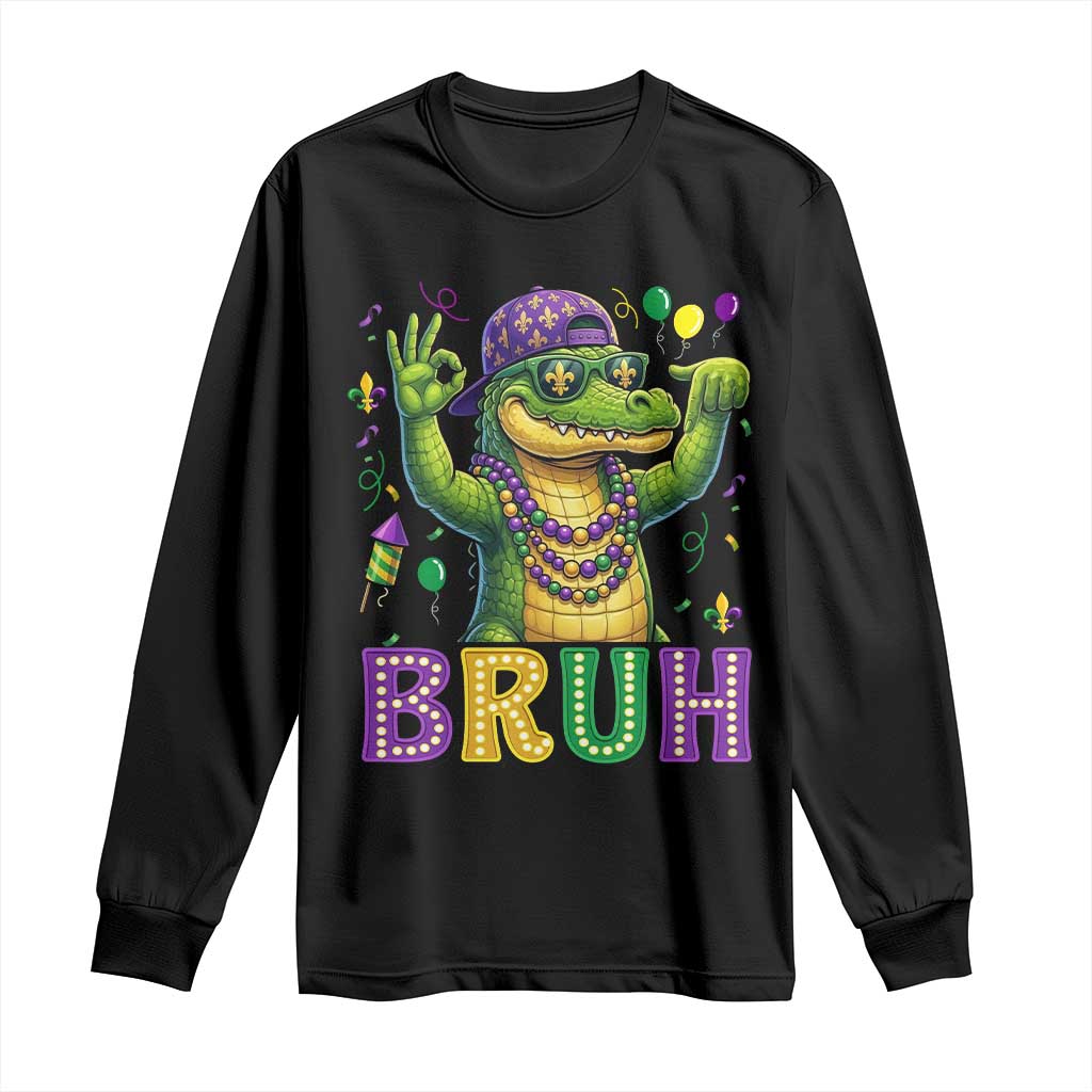 Mardi Gras Mardigator Alligator Six Seven Bruh Meme Long Sleeve Shirt TS12 Black Print Your Wear