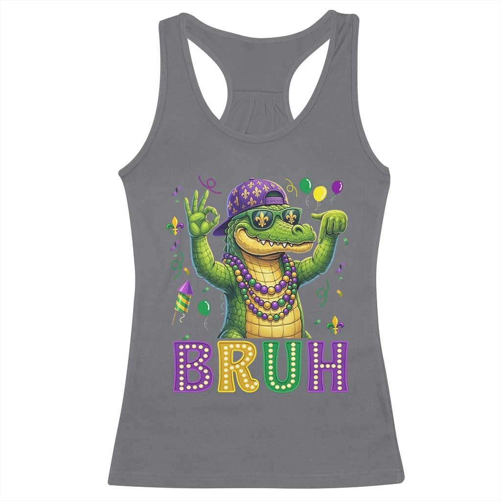 Mardi Gras Mardigator Alligator Six Seven Bruh Meme Racerback Tank Top TS12 Charcoal Print Your Wear