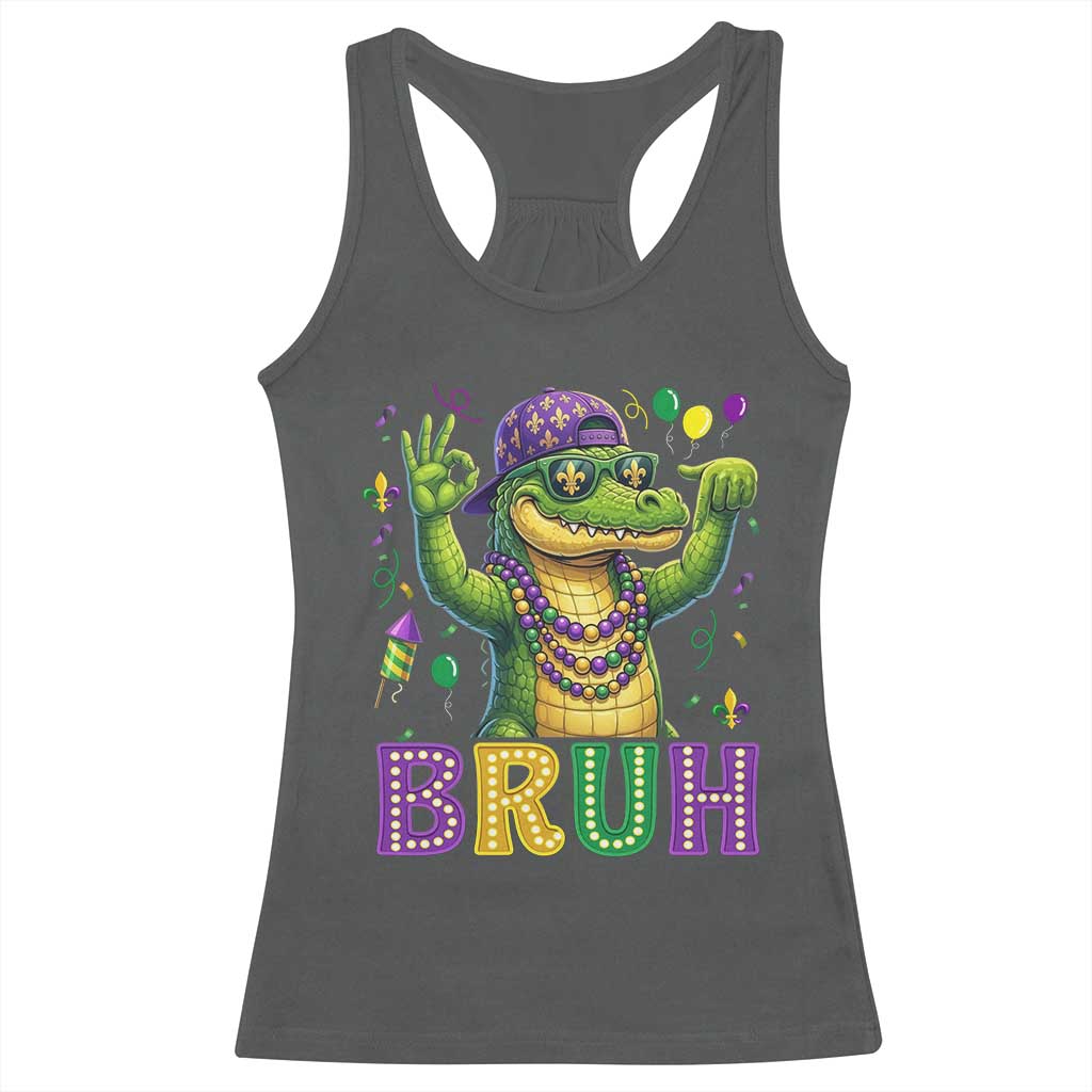 Mardi Gras Mardigator Alligator Six Seven Bruh Meme Racerback Tank Top TS12 Dark Heather Print Your Wear