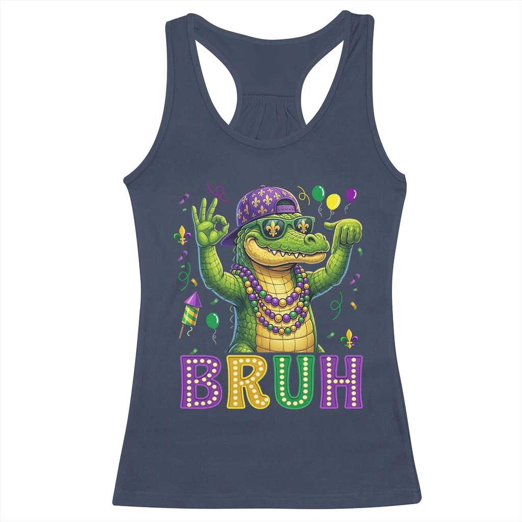 Mardi Gras Mardigator Alligator Six Seven Bruh Meme Racerback Tank Top TS12 Navy Print Your Wear