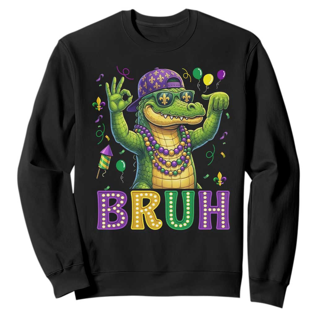 Mardi Gras Mardigator Alligator Six Seven Bruh Meme Sweatshirt TS12 Black Print Your Wear