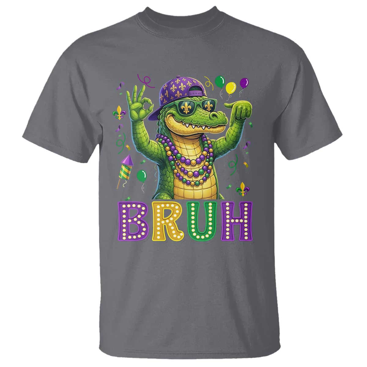 Mardi Gras Mardigator Alligator Six Seven Bruh Meme T Shirt TS12 Charcoal Print Your Wear
