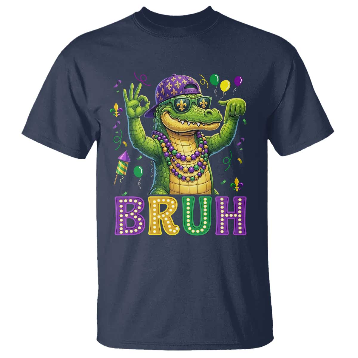 Mardi Gras Mardigator Alligator Six Seven Bruh Meme T Shirt TS12 Navy Print Your Wear