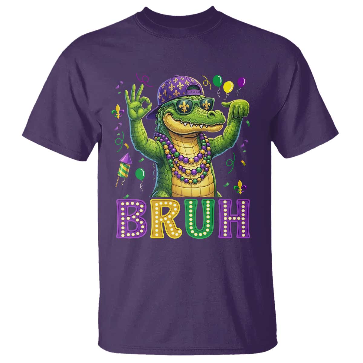 Mardi Gras Mardigator Alligator Six Seven Bruh Meme T Shirt TS12 Purple Print Your Wear